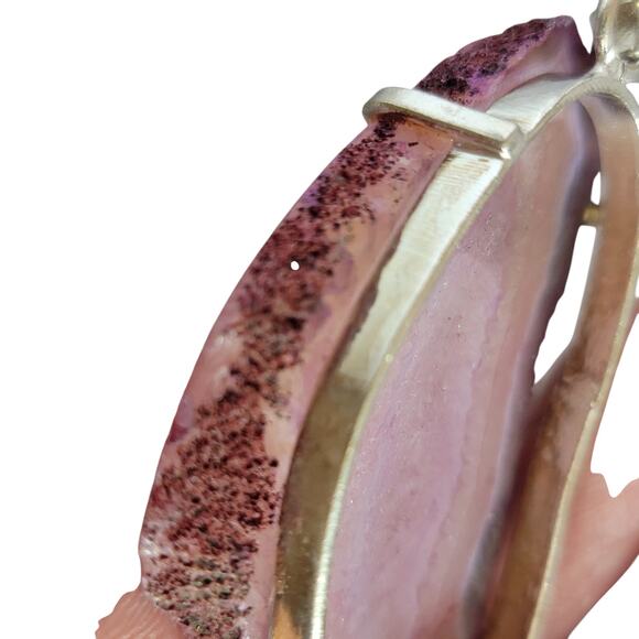 Pink Agate Slice Pendant – Sterling Silver Handmade 2.5" Crystal Necklace - Picture 7 of 10